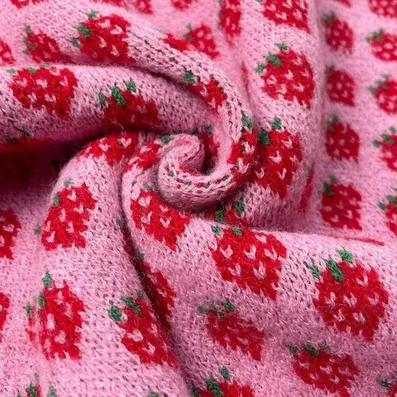 Multicolor Casual Women's Oversized Strawberry Crew Neck Sweater - Picture 7 of 7